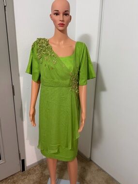 Vintage Green Beaded Cocktail Dress Elegant Evening Wedding Guest Midi